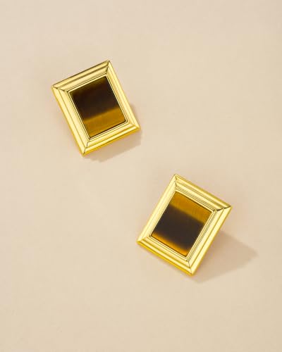 18K Gold Plated Burgundy Maroon Black Large Chunky Thin Ribbed Chamfered Square Geometric Dangle Stud Statement Earrings for Women by SNGIA , Big Tropical Button Bohemian Handmade Trendy Baroque Enamel Vacation Summer Chandelier Drop Jewelry Gifts, Rectan
