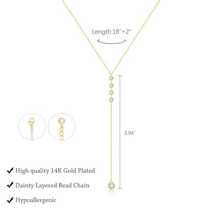 LULII Gold Necklace for Women Trendy Lariat Y Necklace Dainty 14k Gold Plated/Silver Long Necklaces for Women Layered Beaded Drop Necklaces Simple Y-Shaped Chain Jewelry Gifts - color: Y CZ Diamond Chain-Gold