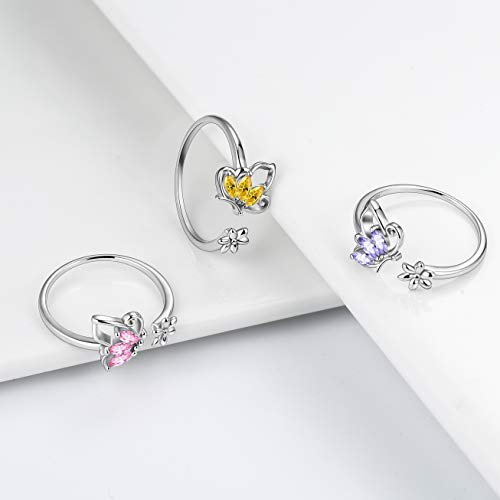 Aurora Tears Butterfly Jewelry,Women 925 Sterling Silver Butterflies Birthstone Pendant Necklace/Earrings/Rings Wedding Gift - color: J.October-set 2