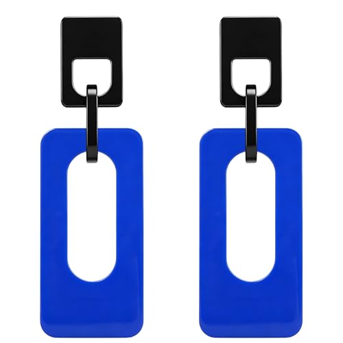 Boho Lightweight Retro Simple Acrylic Splicing Rectangle Earrings for Women Creative Exaggerated Statement Dangle Drop Earrings Jewelry - color: Black Blue