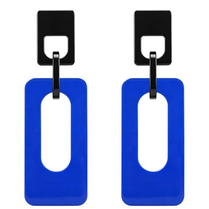Boho Lightweight Retro Simple Acrylic Splicing Rectangle Earrings for Women Creative Exaggerated Statement Dangle Drop Earrings Jewelry - color: Black Blue
