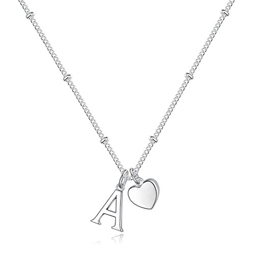 Heart Initial Necklaces for Girls, Letter A-Z Silver Necklace | Silver Plated, Heart Initial Necklaces for Girls, Necklace for Women, Teen Girl Gifts, Dainty Heart Necklaces, Birthday Gifts - color: A#