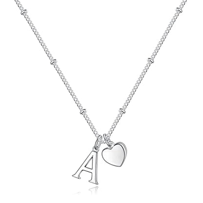 Heart Initial Necklaces for Girls, Letter A-Z Silver Necklace | Silver Plated, Heart Initial Necklaces for Girls, Necklace for Women, Teen Girl Gifts, Dainty Heart Necklaces, Birthday Gifts - color: A#