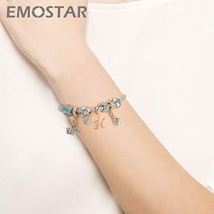 EMOSTAR Letter Charms Initial A-Z Alphabet Beads, Rose Gold 925 Sterling Silver Dangle CZ Birthstone Pendant, Gifts for European Charm Bracelet/Mothers Day/Birthday - color: Letter H