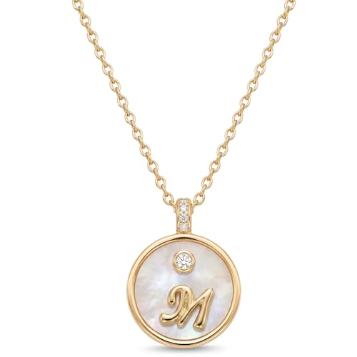 Initial Necklaces for Women Mother of Pearl Gold Letter Necklace Pendant - color: Letter M