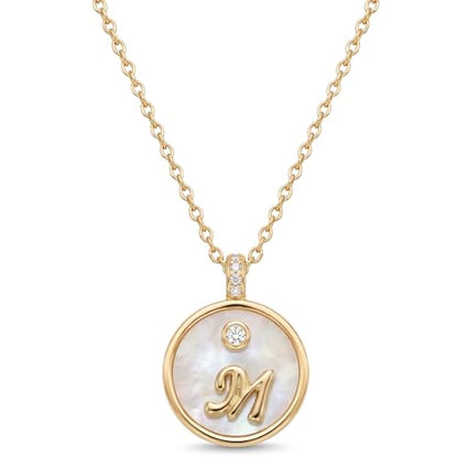 Initial Necklaces for Women Mother of Pearl Gold Letter Necklace Pendant - color: Letter M