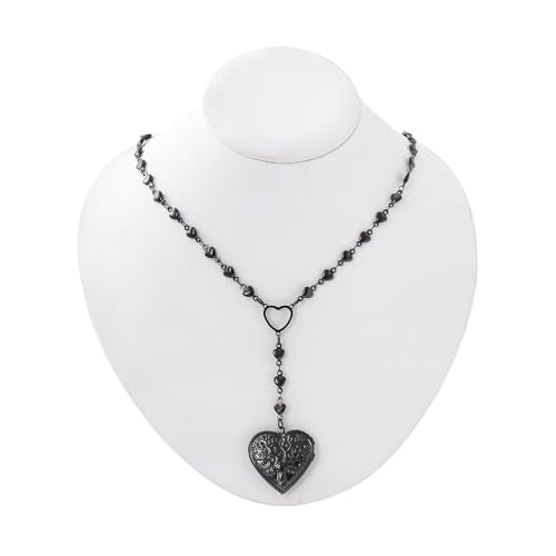 Personalized Heart Locket Necklace for Women Stainless Steel- Heart Necklace - color: Black-G