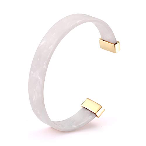 Open Cuff Bracelet Statement Acrylic Resin Lucite Cuff Bracelet Minimalist Tortoise Shell Bangles Bracelet Adjustable Lightweight Bangle - color: White