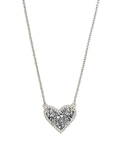 Kendra Scott Ari Heart Adjustable Length Pendant Necklace for Women, Fashion Jewelry - color: RHODIUM - PLATINUM DRUSY