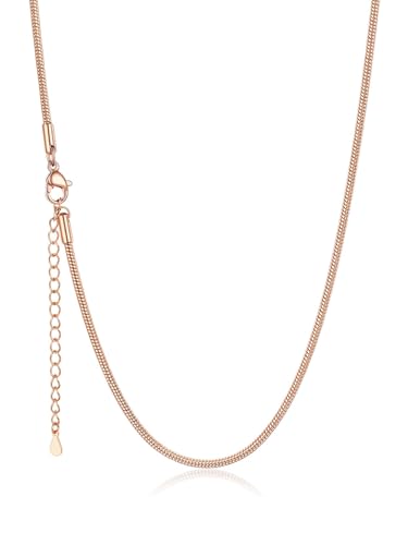 U7 Snake Necklace for Women 14K Gold Plated/Silver/Rose Gold/Black Chain Necklace Hypoallergenic, Stainless Steel Tiny Snake Chain Necklace 1/1.2/1.5/2MM, 14-30" Adjustable Minimalist Gift - color: n.Rose Gold-2mm