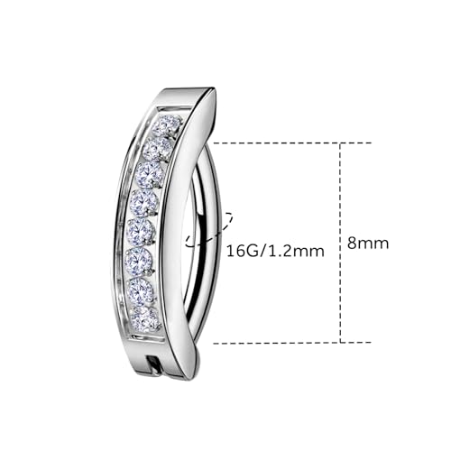 16G Labret Stud, G23 Titanium Vertical Labret Lip Piercing Jewelry, Gold Eyebrow Ring Clicker Belly Button Ring Hoop For Women Men - color: Silver, size: 8mm Clear CZ