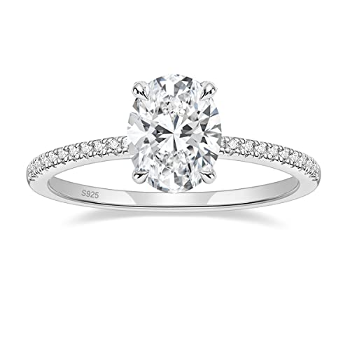 EAMTI 1/2/3/4.5CT 925 Sterling Silver Engagement Rings Oval Cut Cubic Zirconia CZ Wedding Promise Rings for Her Stunning Wedding Bands for Women Size 3-11 - color: Silver-3CT