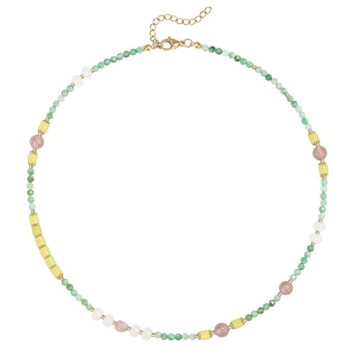 KissYan Beaded Choker Necklace for Women, Colorful Natural Gemstones Pearl Choker 14K Gold Plated Pendant Healing Crystal Necklace Handmade Stone Jewelry Gift | 14K Gold Plated Pendant Necklaces, Natural Gemstones Pearl Choker, Healing Crystal Chain, Hand