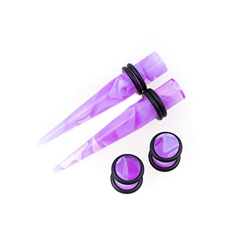 50 PCS Ear Stretching Kit 14Gauges-00Gauges Earring Marble Acrylic Taper Piercing Jewlery Sets - color: Purple