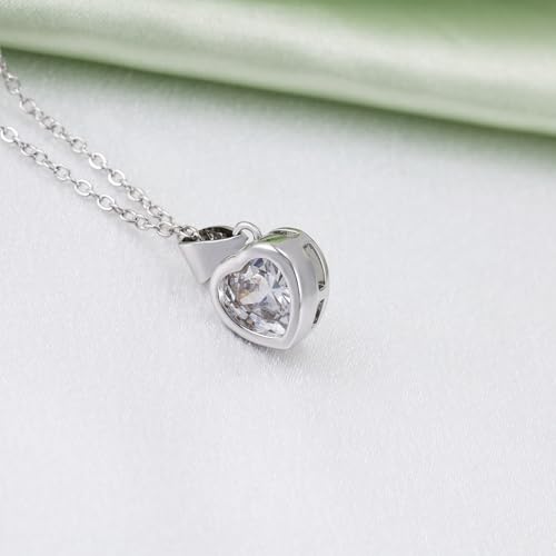 Heart Necklace for Women - Sterling Silver Small Love Heart-Shaped Pendant Necklace Hypoallergenic Cubic Zirconia Adjustable Charm Necklaces Gifts for Her