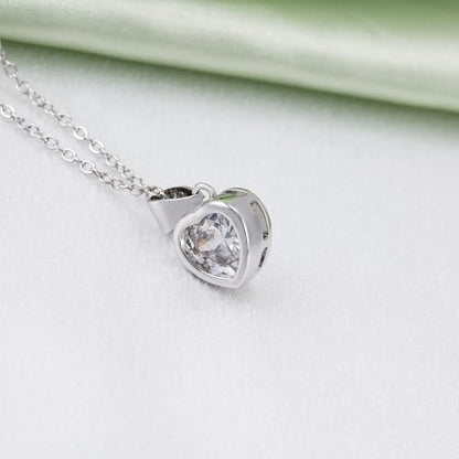Heart Necklace for Women - Sterling Silver Small Love Heart-Shaped Pendant Necklace Hypoallergenic Cubic Zirconia Adjustable Charm Necklaces Gifts for Her