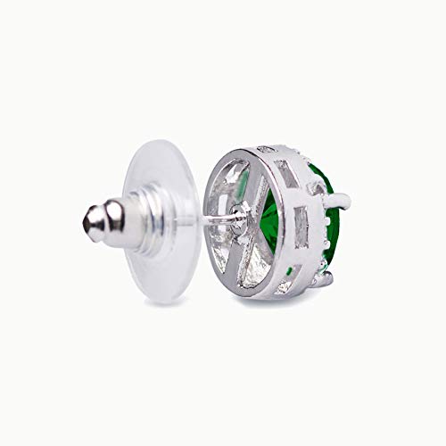 SWEETV Cubic Zirconia Stud Earrings, 8mm Round Cut, Rhinestone Hypoallergenic Earrings for Women & Girls | 9mm Round Cut Hypoallergenic 925 Sterling Silver Stud Earrings for Bridal Bridesmaid Prom Weddings Parties,Silver - color: 08.Emerald