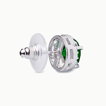 SWEETV Cubic Zirconia Stud Earrings, 8mm Round Cut, Rhinestone Hypoallergenic Earrings for Women & Girls | 9mm Round Cut Hypoallergenic 925 Sterling Silver Stud Earrings for Bridal Bridesmaid Prom Weddings Parties,Silver - color: 08.Emerald