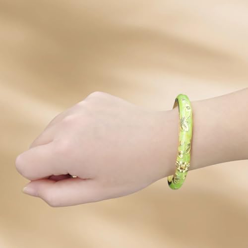 Cloisonne Bracelet For Women, Chunky Bangle Trendy Cute Flower Enamel Bangles Multi Tone Engraved Cuff Gold Plated Bracelets Stackable Wife Jewelry Friendship Gift - color: Pink