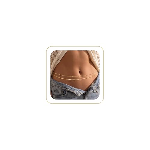 Tewiky Layered Waist Chain for Women, 14K Gold/Silver Plated Belly Chains | Beach Waist Beads Chain, Waterproof Twist Figaro Cuban Body Chain, Summer Jewelry for Women Gifts - color: Gold Waist Chain6