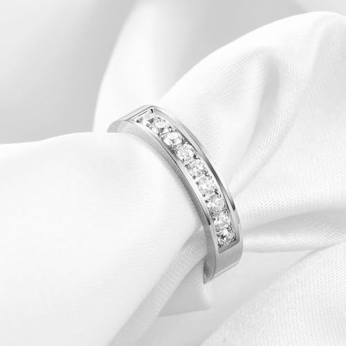 2mm 5mm Tainless Steel Cubic Zirconia Wedding Band Rings For Women,Stackable No Tarnish Fashion Cross Rings Size 4-10 - color: 5mm-Silver