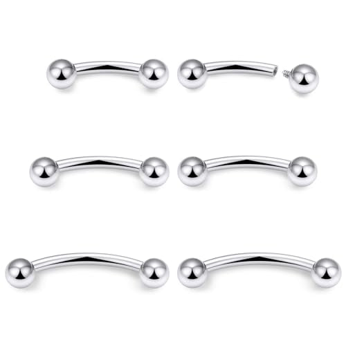 20G 18G 16G 14G 12G 8G 6G 4G 2G Astm F136 Titanium Internal Thread Eyebrow Piercing Jewelry Curved Barbell Vertical Labret Lip Daith Rook Earrings Navel Belly Button Ring Piercing Jewelry - style: 18G, 6mm 8mm 10mm Length, Ball