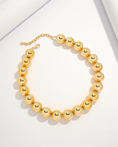 Chunky Beaded Choker Necklace for Women Boho Statement Necklace with Large Pearl Blue Brown Tone Resin Beads Summer Beach Jewelry Gifts - color: Gold