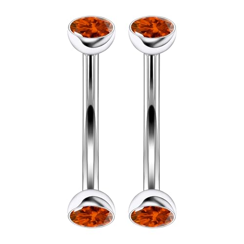 16G Astm F136 Titanium Eyebrow Piercing Jewelry Curved Barbell Eyebrow Ring Vertical Labret Lip Jewelry Daith Rook Earrings Navel Small Belly Button Ring Piercing Jewelry for Women Men CZ - style: 16G, 6MM Length, Round Orange CZ