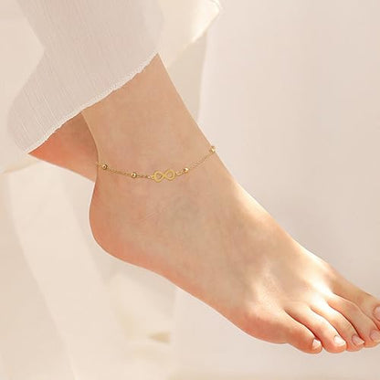 Sonateomber Gold Waterproof Ankle Bracelets for Women, Dainty Cute Adjustable Foot Non tarnish Anklets Summer Beach Jewelry Gifts - color: Inifinity