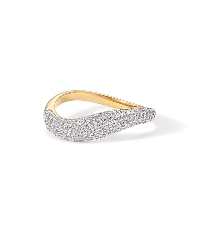 PAVOI 14K Gold Plated Wavy Cubic Zirconia Stackable Ring for Women | Twisted Wave CZ Band | Delicate Eternity Rings - color: Yellow Gold