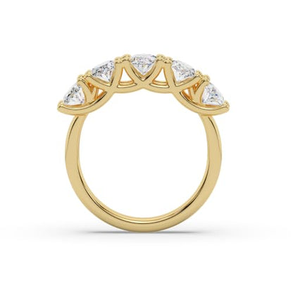 Houston Diamond District 1 to 6 CT Lab Grown Oval Cut Diamond 5 Stone Band | 14K White Gold Anniversary Band Five Stone Stackable Wedding Ring in Solid Gold E-F Color VS Quality - color: 14K Yellow Gold, size: 5.5