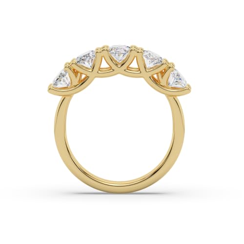 Houston Diamond District 1 to 6 CT Lab Grown Oval Cut Diamond 5 Stone Band | 14K White Gold Anniversary Band Five Stone Stackable Wedding Ring in Solid Gold E-F Color VS Quality - color: 14K Yellow Gold, size: 7.5