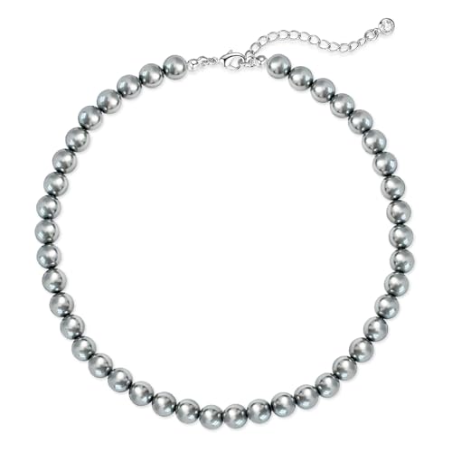 Zeffy Pearl Necklace 4MM/6MM/8MM Dainty Round Imitation Pearl Choker Necklace Wedding Pearl Necklace Delicate Jewelry for Women Simple Bridesmaid Jewelry Gifts - style: 8mm Grey Pearl Necklace(14"+2")