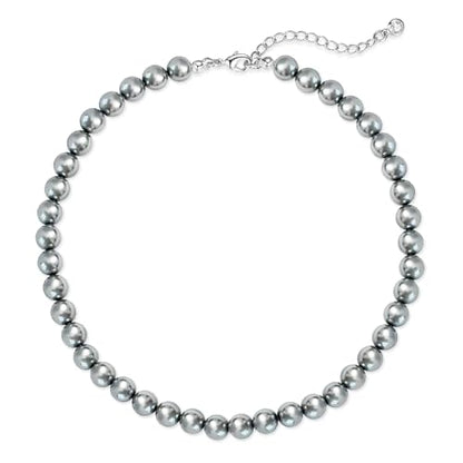 Zeffy Pearl Necklace 4MM/6MM/8MM Dainty Round Imitation Pearl Choker Necklace Wedding Pearl Necklace Delicate Jewelry for Women Simple Bridesmaid Jewelry Gifts - style: 8mm Grey Pearl Necklace(14"+2")