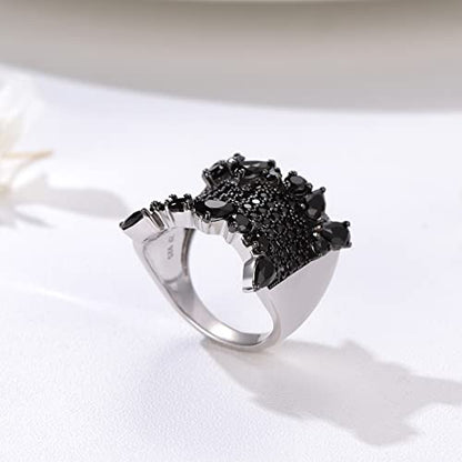 Statement Flower Ring Cocktail Leaf Ring Birthstone Anniversary Signet Ring | Hypoallergenic|14K Gold Plated|Sterling Silver Sparkling Engagement Promise Party Ring for Women, Size 6 to 10(With Box) - color: Spinel - Silver