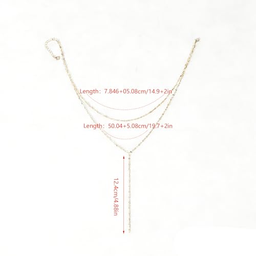 Lariat Necklace for Women Dainty Layered Y-Shaped Body Chain - color: Gold & White