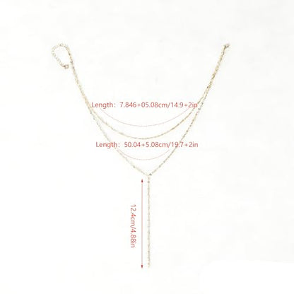 Lariat Necklace for Women Dainty Layered Y-Shaped Body Chain - color: Gold & White