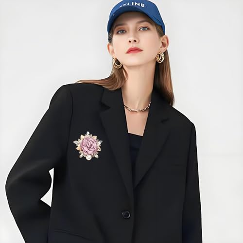 Rose Flower Brooch Pin for Women Fashion Dainty Gold Plated 3D Red Roses Floral Crystal Brooch Pin Birthday Dress Suit Accessories Jewelry - style: Pink Rose Pearl