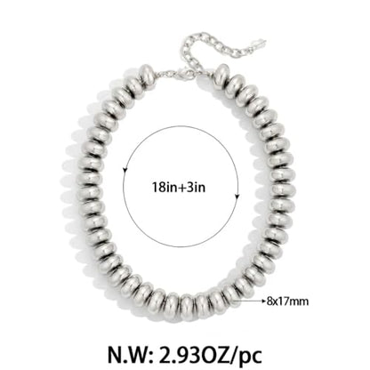 Chunky Beaded Necklace for Women Boho Statement Bead Necklace Adjustable Choker with Polished Disc/Square Beads Trendy Summer Beach Jewelry Gifts - color: Silver