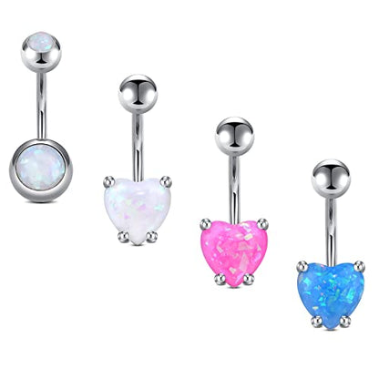 Incaton 14G Cute Heart Stainless Steel Belly Button Rings Belly Piercing Jewelry Diamond Belly Rings for Women Navel Piercing Jewelry - color: 4pcs Silver