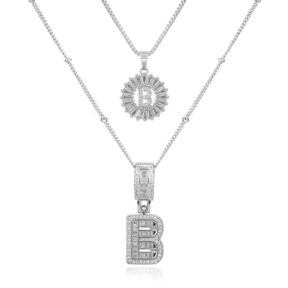 14K Gold Plated Alphabet Necklace Cubic Zirconia Letter Pendant, Personalized Name Jewelry Gift for Women, Customizable A-Z, Birthday/Mothers Day Gifts for Womens - color: White Gold, style: Style-B