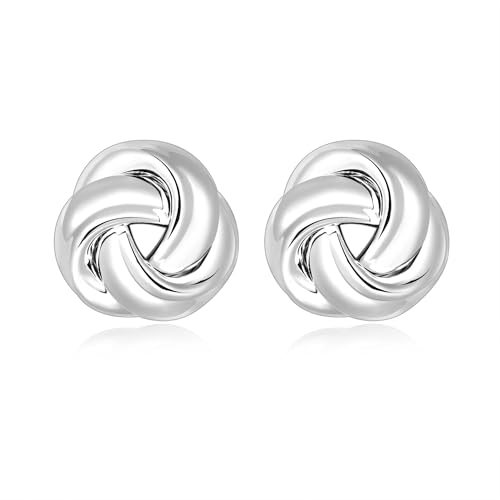 Love Knot Stud Earrings for Women Gold Plated Knot Earrings Geometric Twisted Statement Earrings Trendy Jewelry - color: Silver 35.2mm Knot