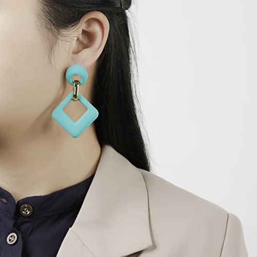 RUOFFETA Acrylic Rectangle Earrings, Fashion Acrylic Square/Oval/Hoop Statement Drop Earrings for Women - color: Aqua
