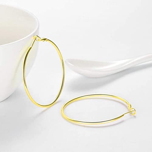 3 Pairs Sterling Silver Large Hoop Earrings Set for Women 40 50 60MM | 14K White Gold Plated, Hypoallergenic - style: J:Gold 20mm 30mm 40mm
