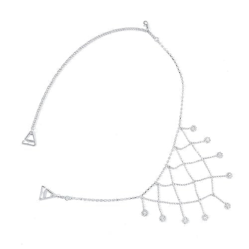 Rhinestone Shoulder Chain Jewelry - Crystal Tassel Arm Strap for Sexy Festival Rave - Bra Chain Bridal Lingerie Jewelry for Women - color: Silver