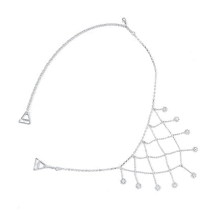 Rhinestone Shoulder Chain Jewelry - Crystal Tassel Arm Strap for Sexy Festival Rave - Bra Chain Bridal Lingerie Jewelry for Women - color: Silver