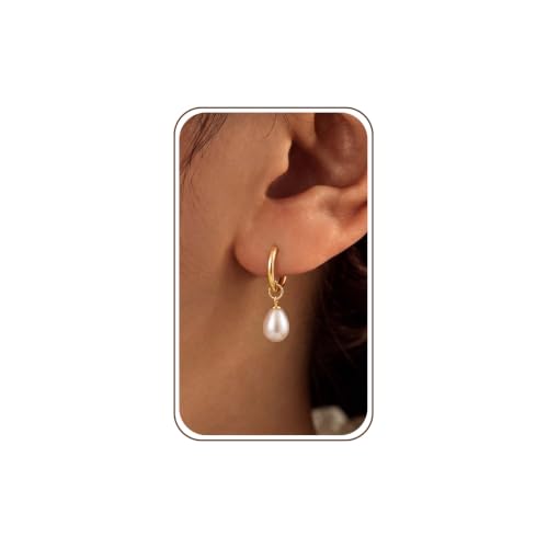 Pearl Drop Earrings 14K Gold Plated Dainty Bridesmaid Jewelry Gift - color: Gold-A