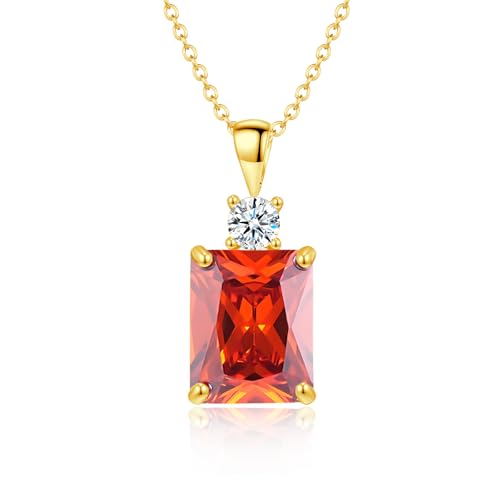 CiNily Rectangular Crystal Necklace for Women Trendy, Pendant Necklace with Chain 14K White Gold | Gold Plated Multicolor Birthstone Pendant Necklaces Boho Jewelry for Christmas Birthday Wedding - color: Gold-Orange cz