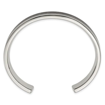 Cross Cuff Bangle in Black IP Stainless Steel with Carbon Fiber Inlay