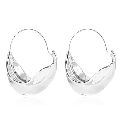 Chunky Basket Hoop Earrings for Women Gold Silver Plated Hypoallergenic Statement Large Irregular Metal Flower Basket Round Hammered Dangle Earrings for Trendy Jewelry Gifts